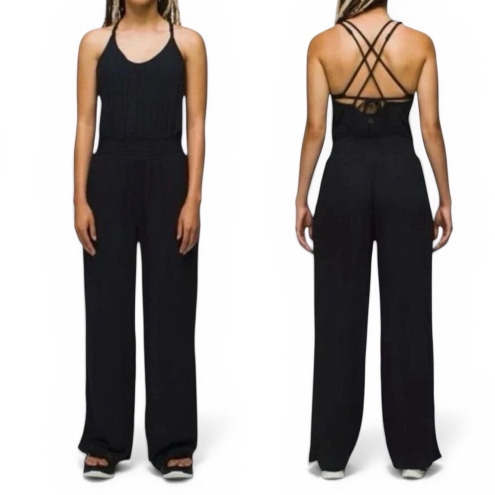 Prana Fernie Jumpsuit Swimcover Black Wide-Leg Sleeveless Size Large